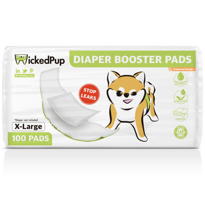 Picture of WICKEDPUP Dog Diaper Liners Booster Pads for Male and Female Dogs, 100ct | Disposable Diaper Inserts fit Most Reusable Pet Belly Bands, Wraps, and Washable Period Panties (X-Large (100 Count))