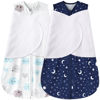 Picture of BSTOPPT Newborn Sleep Sack Baby Swaddle,3-6 Months,3-Way Adjustable Wearable Blanket,100% Rayon Cotton Swaddling sleeping bag，TOG 0.5（Clouds&Starry Sky）