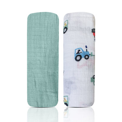 Picture of MODERN BABY Muslin Swaddle Blankets Newborn 2 Pack Soft Baby Wraps for Baby Boy 100% Cotton, Construction Dog