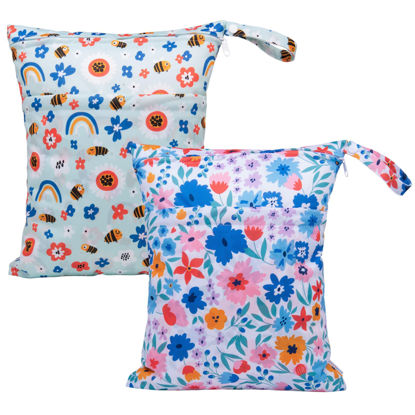 Picture of ALVABABY 2pcs Cloth Diaper Wet Dry Bags Waterproof Reusable with Two Zippered Pockets Travel Beach Pool Daycare Soiled Baby Items Yoga Gym Bag for Swimsuits or Wet Clothes LX-YX8688