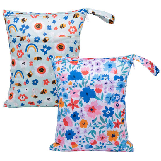 Picture of ALVABABY 2pcs Cloth Diaper Wet Dry Bags Waterproof Reusable with Two Zippered Pockets Travel Beach Pool Daycare Soiled Baby Items Yoga Gym Bag for Swimsuits or Wet Clothes LX-YX8688