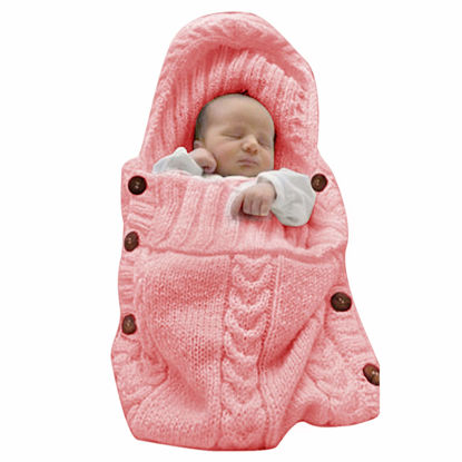 Picture of XMWEALTHY Newborn Baby Wrap Swaddle Blanket Knit Sleeping Bag Sleep Sack Stroller Wrap for Baby(Light Pink) (0-6 Month)