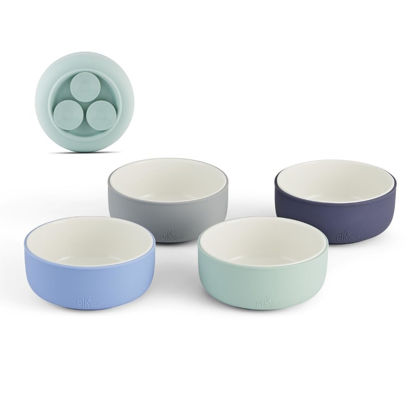 Picture of Elk and Friends Kids Porcelain Bowls with Silicone Suction Sleeve + Lid | Kids/Toddler/Baby Feeding | Microwave & Dishwasher Safe | Non slip | Cereal/Soup/Snack Dishes & Dinnerware