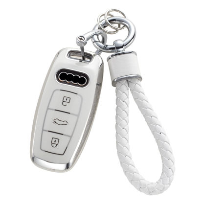 Picture of YO&YOYE for Audi Key Fob Cover with Keychain, Soft TPU Key Case Protection Fit for A3 A6 A7 A8 E-Tron S3 S6 RS6 S7 RS7 Q7 SQ7 Q8 SQ8