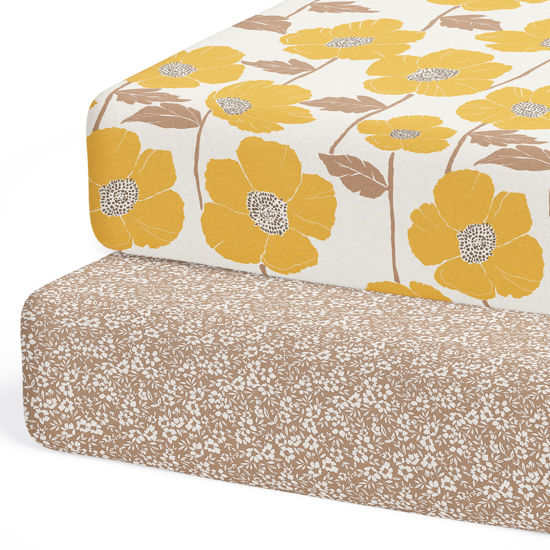 Picture of 2-Pack Crib Sheet for Standard Crib & Toddler Mattress (Poppy Fields) - Premium Fitted Baby Crib Sheets Girl - Buttery Soft Cotton Blend - Crib Mattress Sheets Fitted - Baby Bed Sheets