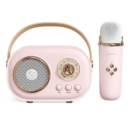 Picture of Mini Karaoke Machine,Karaoke Machine for Kids and Adults,Cute Karaoke with Microphone Set,Portable Bluetooth Speaker with Microphone,Retro Handheld Style for Family Party Meeting Singing (Pink)