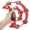 Picture of Half Moon Musical Tambourine Double Row Metal Jingles Hand Held Percussion Drum Multicolor for KTV Party with Ergonomic Handle Grip (Red)