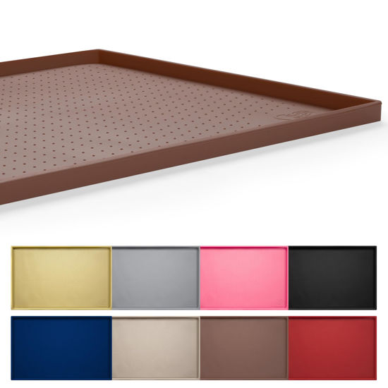 Picture of Hubulk Dog Feeding Mat,100% Waterproof Food Grade Silicone Pet Food and Water Bowl Placemat,Dishwasher, High Raised Edge to Prevent Spills,Nonslip Tray to Stop Messes on Floor（28"x18"x0.8", Brown）