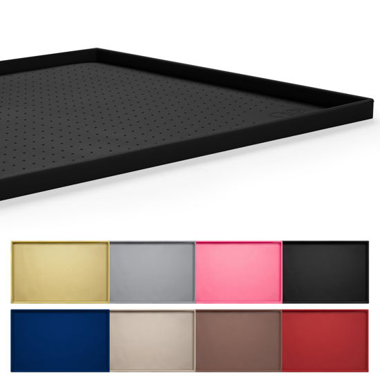 Picture of Hubulk Dog Feeding Mat,100% Waterproof Food Grade Silicone Pet Food and Water Bowl Placemat,Dishwasher, High Raised Edge to Prevent Spills,Nonslip Tray to Stop Messes on Floor（28"x18"x0.8", Black）