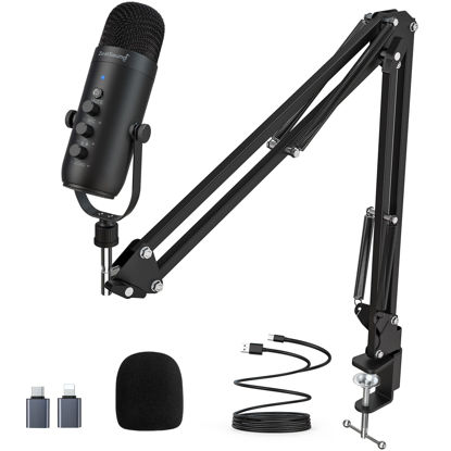 Picture of ZealSound Gaming Microphone Kit,Podcast Condenser USB Mic with Boom Arm,Supercardioid Microphone with Mute Button,Echo Volume Gain Knob,Adjust Monitor for Phone PC Computer (Black)