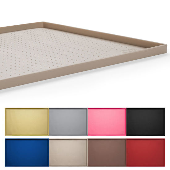 Picture of Hubulk Dog Feeding Mat,100% Waterproof Food Grade Silicone Pet Food and Water Bowl Placemat,Dishwasher, High Raised Edge to Prevent Spills,Nonslip Tray to Stop Messes on Floor（24"x16"x0.5", Taupe）