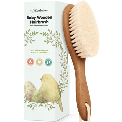 Picture of Baby Hair Brush - Baby Brush with Soft Goat Bristles, Cradle Cap Brush, Perfect Scalp Grooming Product for Infant, Toddler, Kids, Newborns, Baby Girls, Boys (Dark Walnut, Oval)