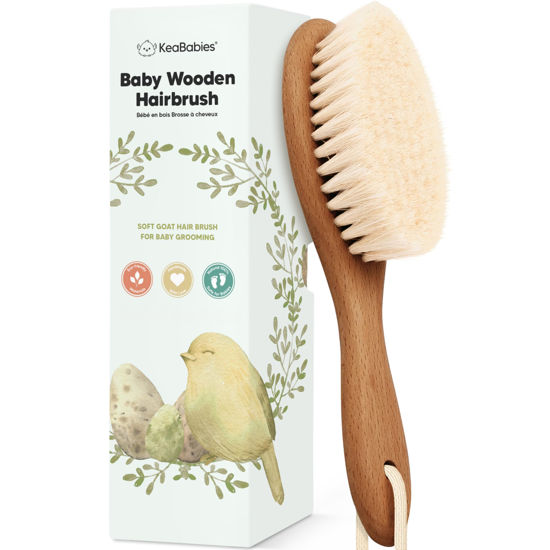 Picture of Baby Hair Brush - Baby Brush with Soft Goat Bristles, Cradle Cap Brush, Perfect Scalp Grooming Product for Infant, Toddler, Kids, Newborns, Baby Girls, Boys (Dark Walnut, Oval)