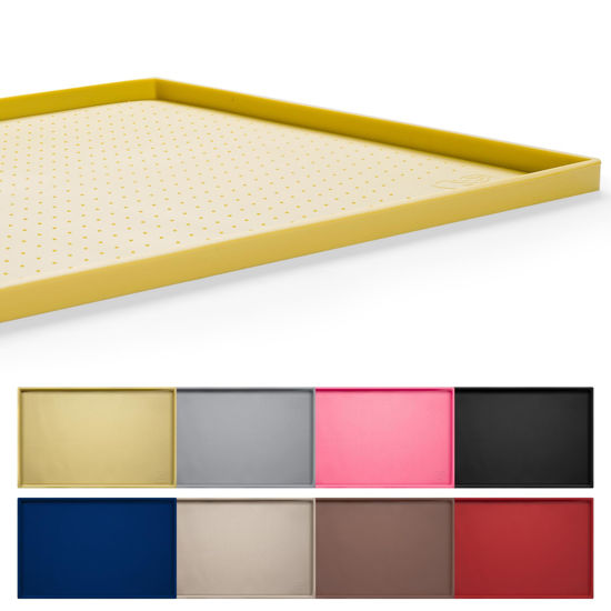 Picture of Hubulk Dog Feeding Mat,100% Waterproof Food Grade Silicone Pet Food and Water Bowl Placemat,Dishwasher, High Raised Edge to Prevent Spills,Nonslip Tray to Stop Messes on Floor (24"x16"x0.5", Yellow)