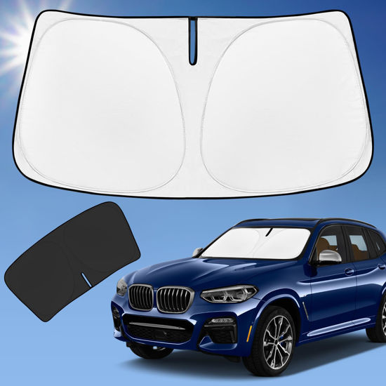 Picture of Sun Shade Sunshade for BMW X3 Windshield Cover, 4-Layer Front Window Shade Custom fit 2018-2024 X3 Base, xDrive28i, xDrive35i, M Sport SUV Sun Visor 240T Shade Blocks UV Rays Car Accessories