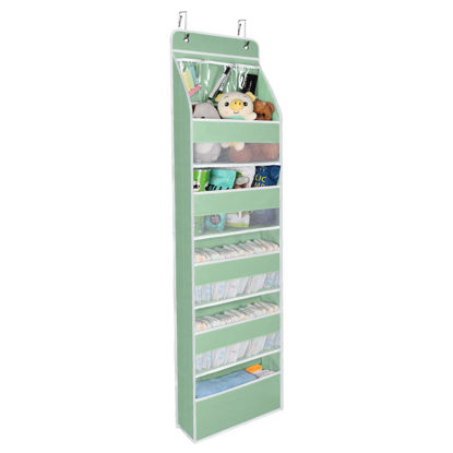 Picture of Univivi Over Door Organizer Baby Door Storage Wall Mount Storage with 3 Small PVC Pockets and 5 Large Pockets Ideal for Baby Stuff, Toiletries and Sundries (Green)