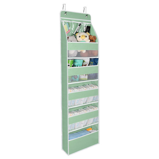 Picture of Univivi Over Door Organizer Baby Door Storage Wall Mount Storage with 3 Small PVC Pockets and 5 Large Pockets Ideal for Baby Stuff, Toiletries and Sundries (Green)