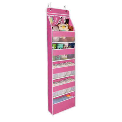 Picture of Univivi Door Hanging Organizer Nursery Over the Door Organizer Baby Storage with 5 Large Pockets and 3 Small PVC Pockets for Cosmetics, Toys and Sundries (Pink)