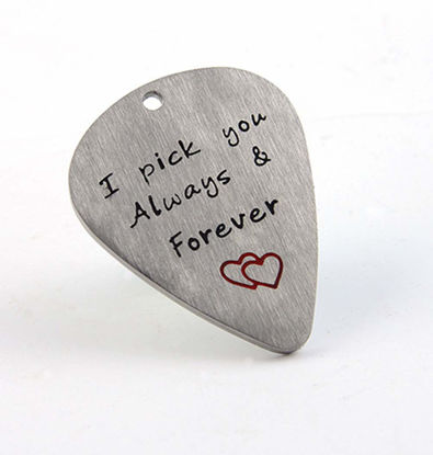 Picture of Guitar Pick Keychain Gifts, I Pick You Stainless Steel Guitar Pick Keychain Musical Gift Anniversary Valentine's Day Christmas Gift