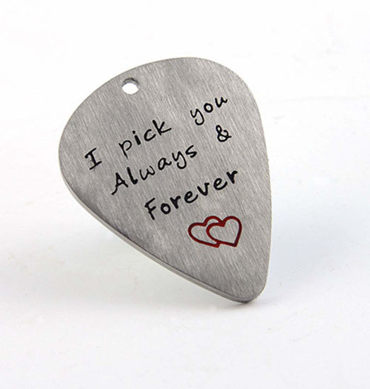 Picture of Guitar Pick Keychain Gifts, I Pick You Stainless Steel Guitar Pick Keychain Musical Gift Anniversary Valentine's Day Christmas Gift