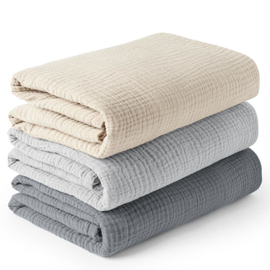 Picture of Konssy 3 Pack Muslin Swaddle Blankets for Unisex, Newborn Receiving Blanket, Large 47 x 47 inches, Soft Breathable Muslin Baby Swaddles for Boys & Girls