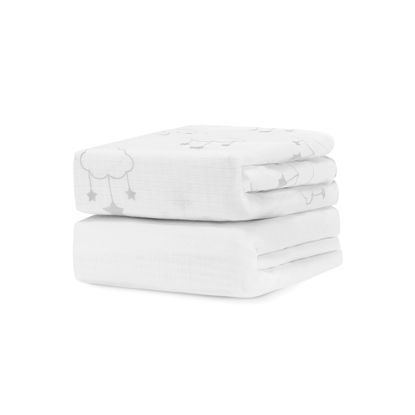 Picture of Newton Baby Organic Fitted Crib Sheet (2-Pack) - 100% Breathable and Ultra-Soft, 100% Organic Muslin Cotton, Wishing on a Star Print + Solid White, Fits All Standard Cribs