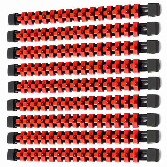 Picture of ALOANES 9 PC ABS Socket Organizer, 3/8 inch, Black Rails with Red Clips
