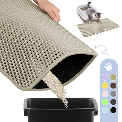 Picture of Cat Litter Mat - 23.2'' x 14.6'' Small Litter Trapping Mat, Easy to Clean Litter Box Mat, Waterproof, Urine-Proof, Non-Slip Kitty Litter Mats for Floor, Beige