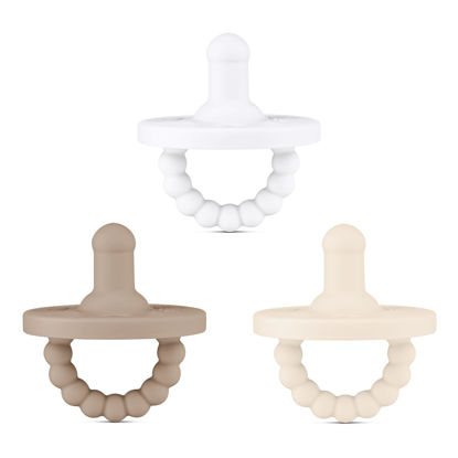 Picture of Ryan & Rose Cutie PAT All-in-One Pacifier and Teether Massaging Teething Ring and Hideaway Binky for Growing Babies (Canvas (3 Pack), Stage 1)