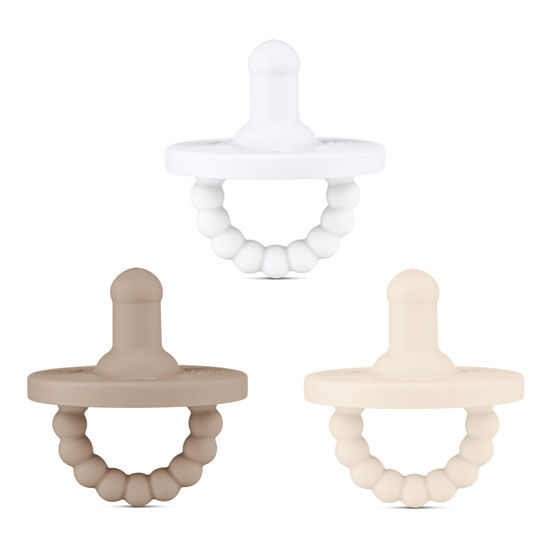 Picture of Ryan & Rose Cutie PAT All-in-One Pacifier and Teether Massaging Teething Ring and Hideaway Binky for Growing Babies (Canvas (3 Pack), Stage 1)