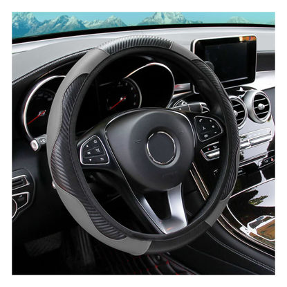 Picture of Car Steering Wheel Cover, Universal Microfiber PU Leather Elastic 15 inch Stitching Color Anti-Slip Steering Wheel Protector, Car Interior Accessories for Men Women (Black/Gray)