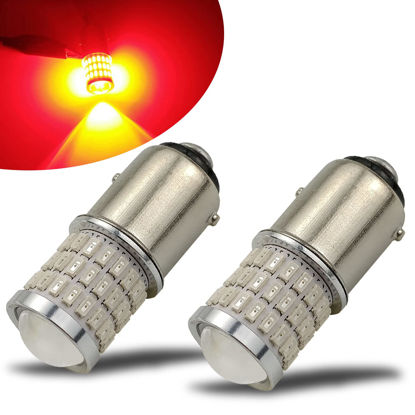 Picture of iBrightstar 9-30V Flashing Strobe Blinking Brake Lights 1157 2057 2357 7528 BAY15D LED Bulbs with Projector Replacement for Tail Brake Stop Lights, Brilliant Red