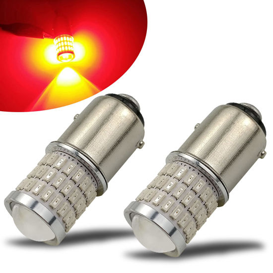 Picture of iBrightstar 9-30V Flashing Strobe Blinking Brake Lights 1157 2057 2357 7528 BAY15D LED Bulbs with Projector Replacement for Tail Brake Stop Lights, Brilliant Red
