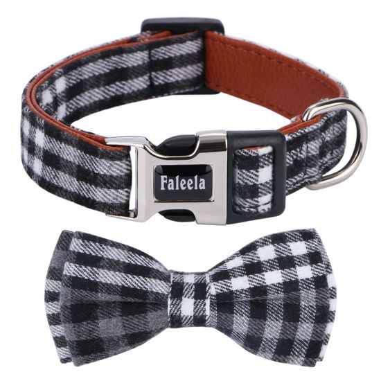 Picture of Faleela Soft &Comfy Bowtie Dog Collar,Detachable and Adjustable Bow Tie Collar,for Small Medium Large Pet (Medium (Pack of 1), Black and Whit)