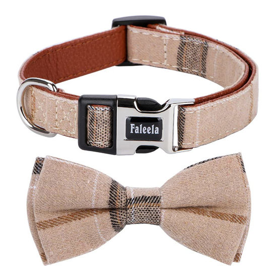 Picture of Faleela Soft &Comfy Bowtie Dog Collar,Detachable and Adjustable Bow Tie Collar,for Small Medium Large Pet (M, Brown)