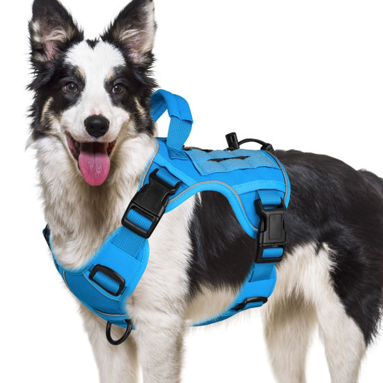 Picture of WINGOIN Blue Tactical Dog Harness for Medium Small Dogs No Pull Adjustable Pet Harness with Handle Reflective K9 Military Service Dog Vest for Walking Hiking Training (S)
