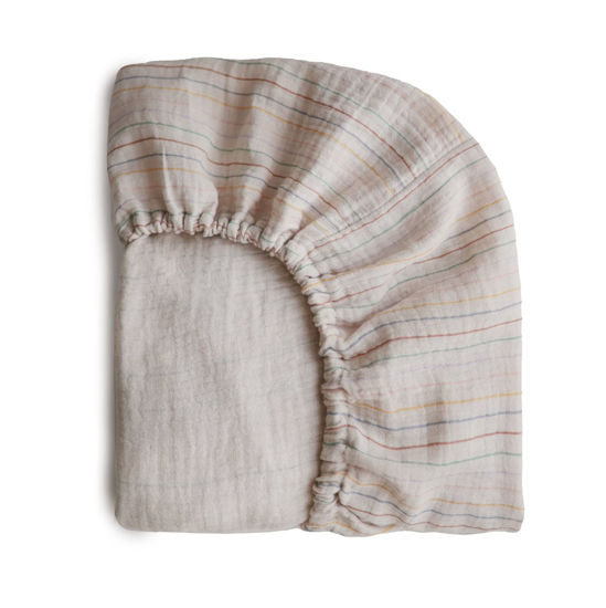 Picture of mushie Extra Soft Muslin Fitted Crib Sheet | 192 Thread Count | 28"x 52" (Retro Stripes)