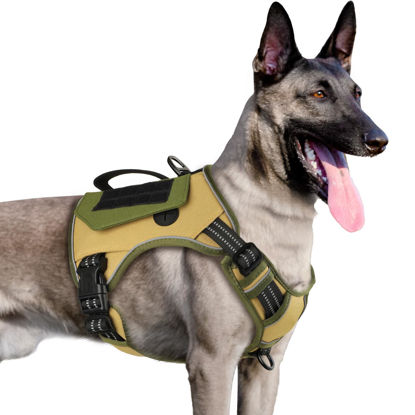 Picture of WINGOIN Tactical Dog Harness for Small Dogs, No Pull Harness with Handle 2 Pockets Poop Bag, Reflective Dog Vest, Military Service Heavy Duty Big Dog Harness for Walking Hiking Training, Khaki, S