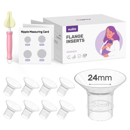 Picture of Nuliie 8PCS Flange Inserts 24mm for 27-28mm Flange/Shield of Most Pumps, BPA Free Inserts, Compatible with Momcozy/Medela/Elvie/Spectra/Bellababy/TSRETE/Willow/Nuliie Breast Pumps