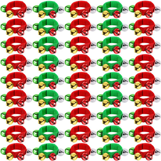 Picture of 48 Pcs Christmas Wrist Band Bell Bracelet Wrist Band Shaking Bell Musical Instruments Adjustable Bell Rhythm Wristband Bell Bulk for School Family Christmas Percussion Party Favor Adults,Colorful