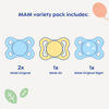 Picture of MAM Variety Pack Baby Pacifier, Includes 3 Types of Pacifiers, Nipple Shape is Developed with Dentists, 0-6 Months, Unisex, 4 Count (Pack of 1)