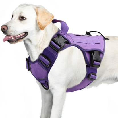 Picture of WINGOIN Purple Harness with Handle Tactical Dog Harness for Large Dogs No Pull Adjustable Reflective K9 Military Dog Vest Harnesses for Walking, Hiking, Training(XL)