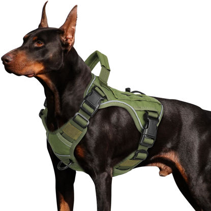 Picture of WINGOIN Green Tactical Dog Harness Vest for Small Dogs No Pull Adjustable Reflective K9 Military Dog Service Dog Harnesses with Handle for Walking, Hiking, Training(S)