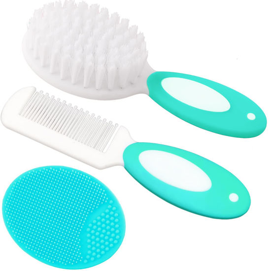 Picture of Baby Hair Brush, Cradle Cap Brush, Baby Hair Comb, Baby Hair Brush and Comb Set for Newborns & Toddlers, Baby Brush Soft Bristles, Ideal for Cradle Cap, Perfect Baby Registry Gift (Green)