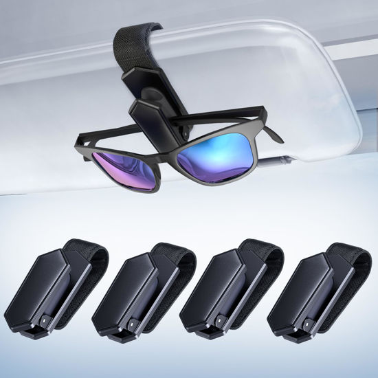 Picture of Veharvim One-Handed-Operation Sunglasses Holder for Car, Visor Sunglass Holder Clip, Car Accessories Interior, Universal Fit Silicone Padded Visor Sunglass Holder Car, Unmatched Durability