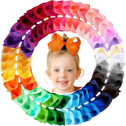 Picture of Oaoleer 40Pcs 6" Hair Bows Clips Grosgrain Ribbon Bows Hair Alligator Clips Hair Barrettes Hair Accessories for Baby Girls Infants Toddlers Kids Teens Children (6 Inch (Pack of 40)-40 Colors)