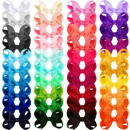 Picture of Oaoleer 40 Colors 3 Inch Hair Bows Clips Grosgrain Ribbon Bows Hair Alligator Clips Hair Barrettes Hair Accessories for Girls Toddler Infants Kids Teens Children (3inch 40color)