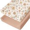 Picture of Konssy 2 Pack Muslin Changing Pad Cover for Baby Girls Boys 100% Cotton Fitted Diaper Changing Table Cover Set, Soft Changing Pad Sheets (Toffee,Flourish)