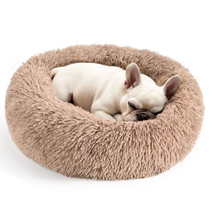 Picture of Hoewina Dog & Cat Bed, 20in Cat Beds for Indoor Cats, Calming Donut Bed for Puppy and Kitten, Washable Round Fluffy Pet Bed for Small Medium Dogs and Cats (Camel)