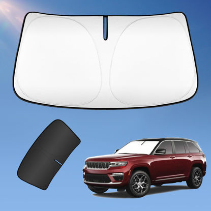 Picture of Sun Shade Sunshade for Jeep Grand Cherokee 2022-2024 Windshield Cover, 2-Layers Sun Shield 240T Silver Sun Visor Foldable Window Shade Blocks UV Rays Cooler Car Accessories